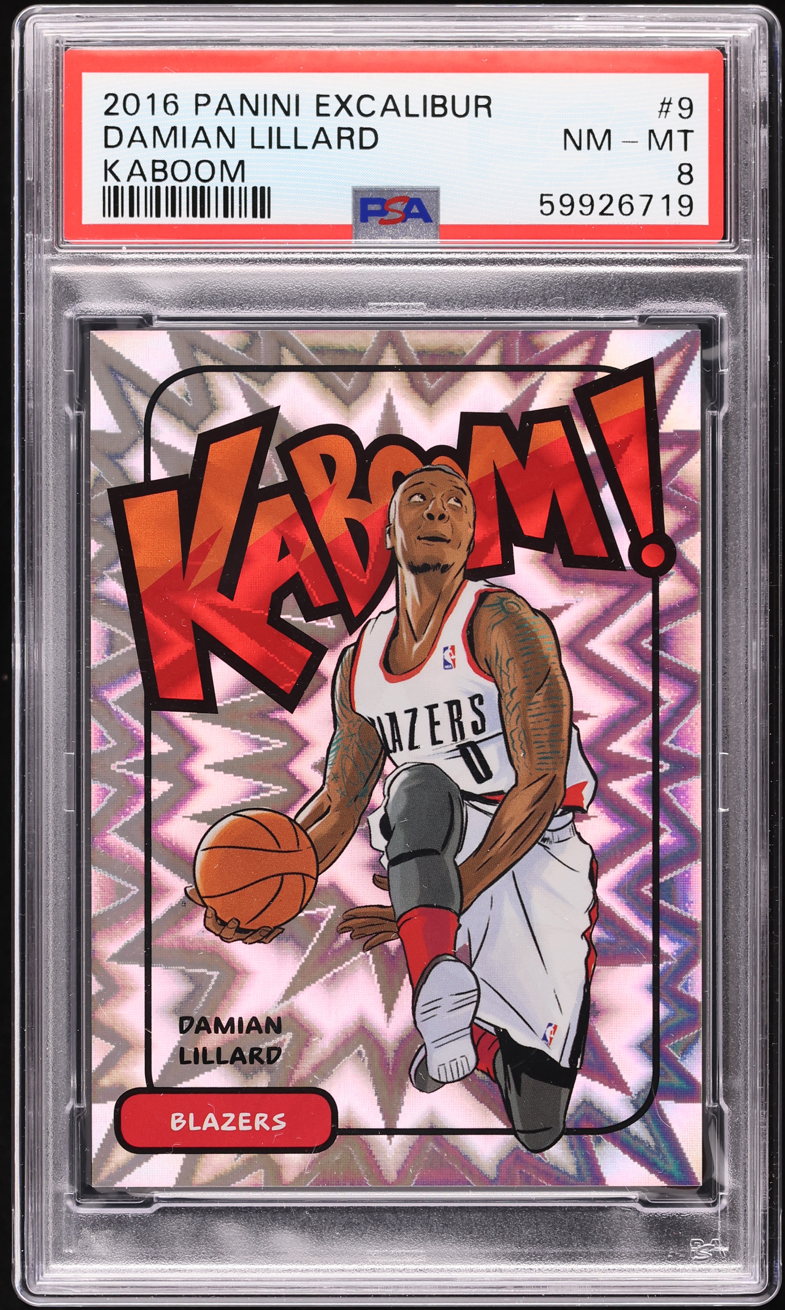 2016 Panini Excalibur Kaboom! Damian Lillard #9 PSA 8 NM-MT on
