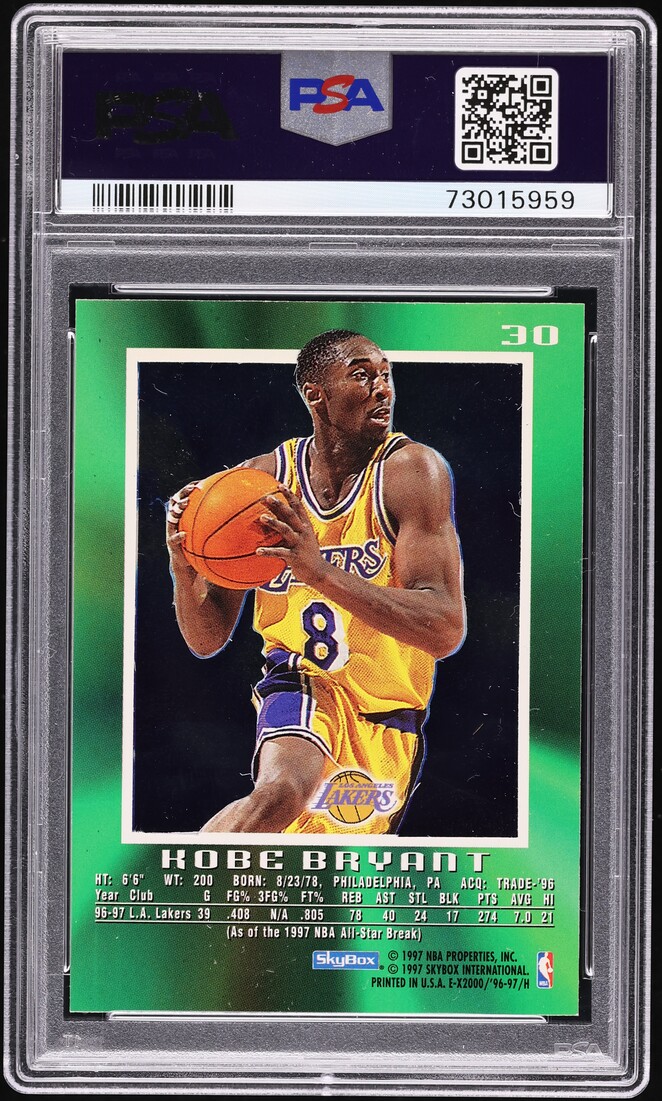 1996 Skybox E-X2000 Kobe Bryant ROOKIE #30 PSA 8 NM-MT