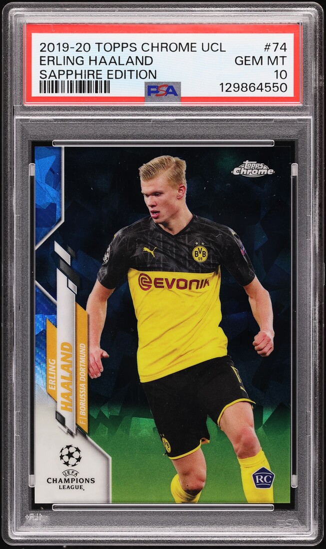 2019 Topps Chrome UEFA Champions League Sapphire Erling Haaland ROOKIE #74 PSA 10 GEM MINT