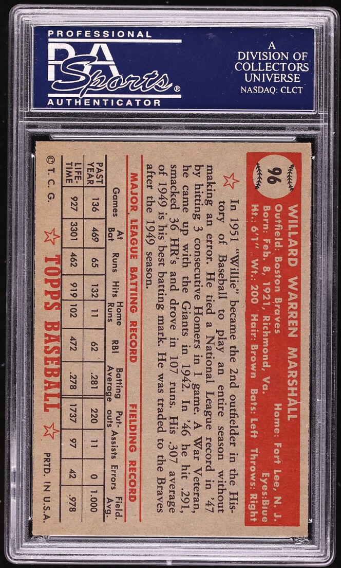 1952 Topps Willard Marshall #96 PSA 6 EXMT