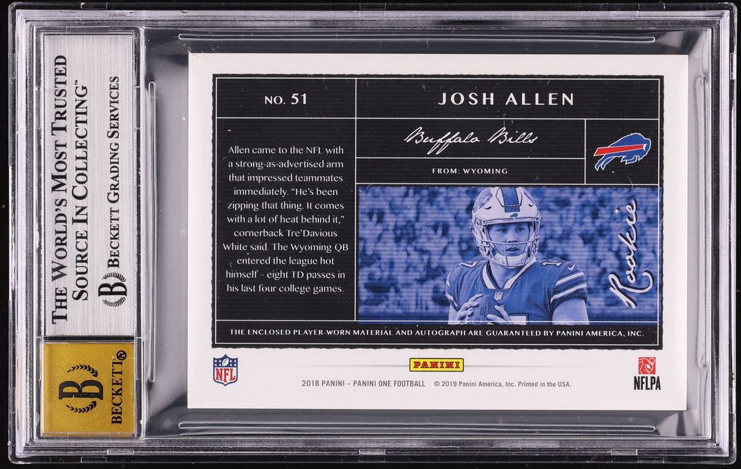 2018 Panini One Red Josh Allen ROOKIE PATCH AUTO /25 #51 BGS 9 MINT