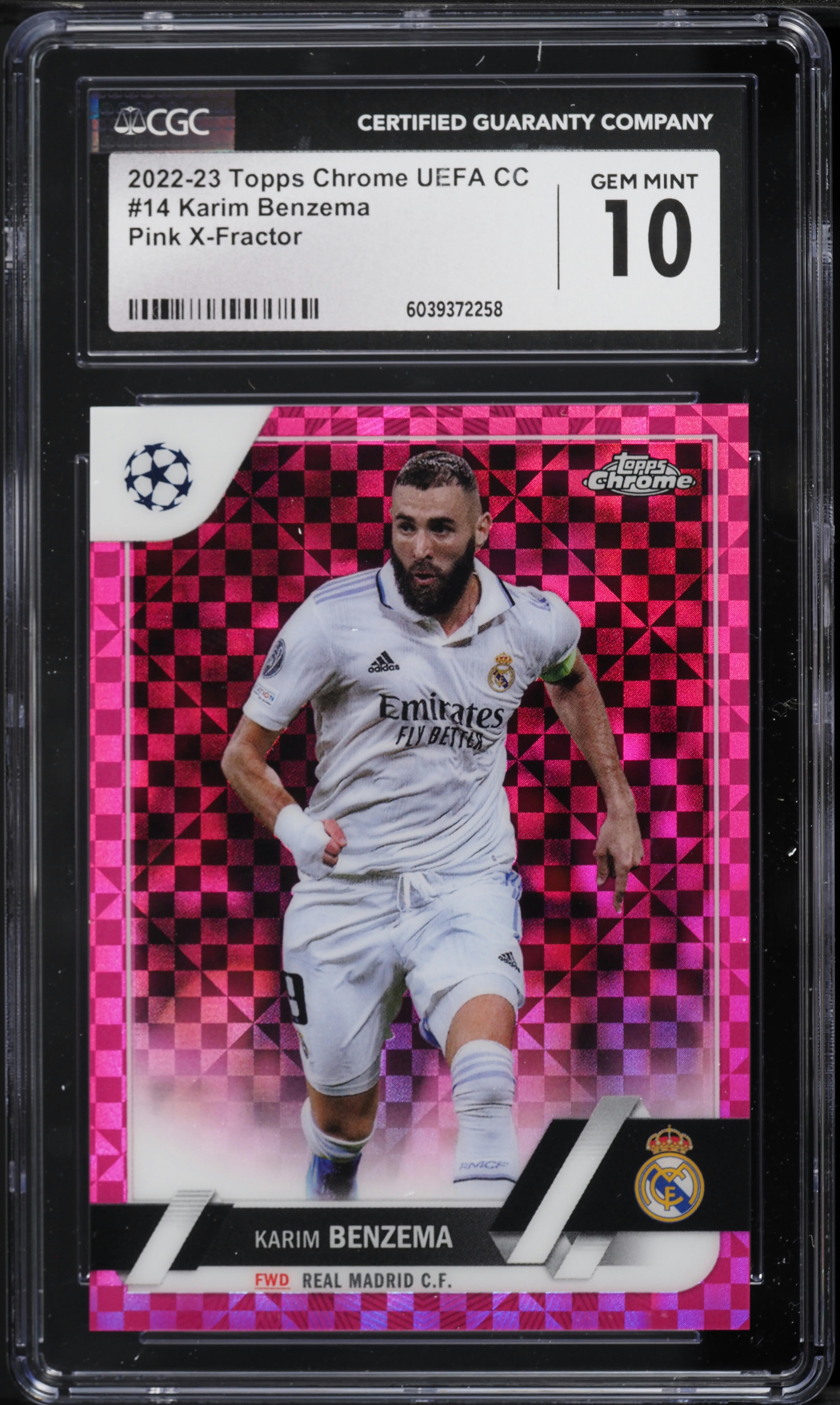 2022 Topps Chrome UEFA CC Pink Xfractor Karim Benzema /250 #14 CGC