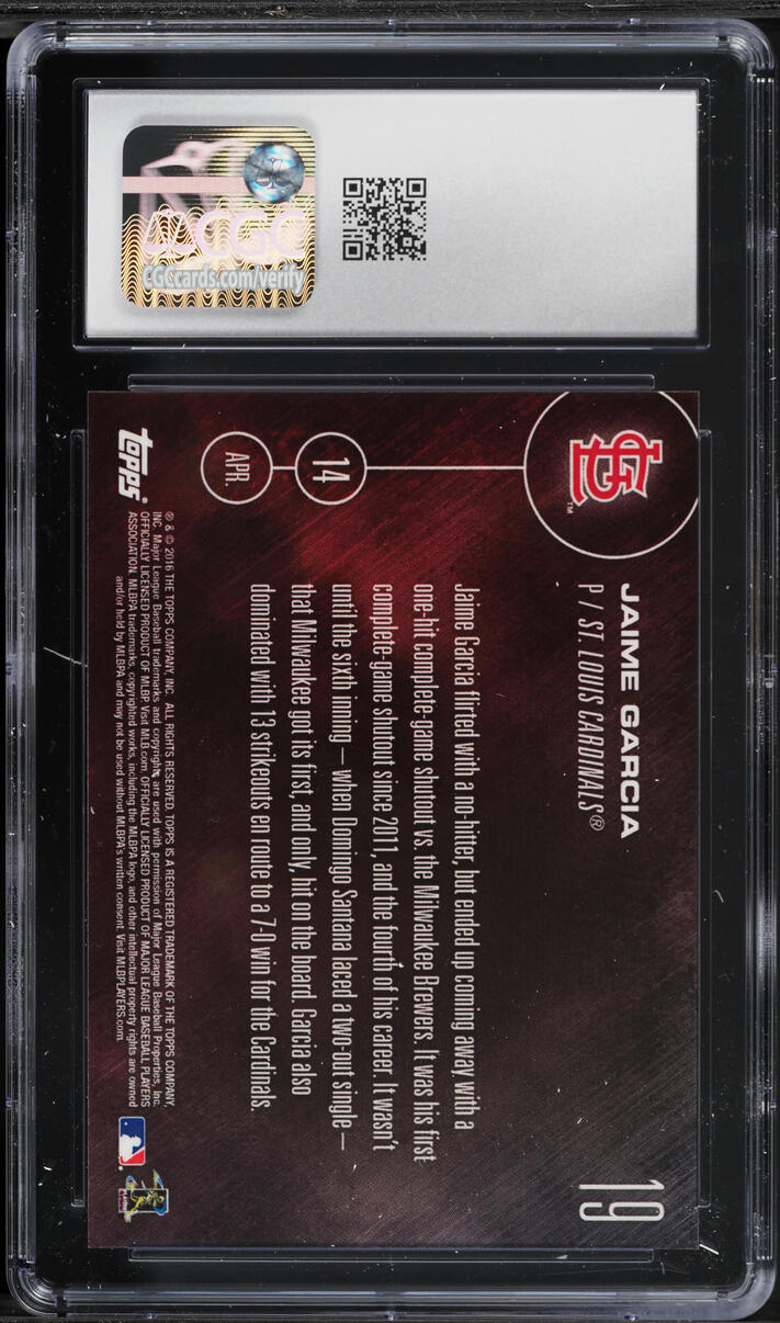 2016 Topps Now Jaime Garcia #19 CGC 6 EXMT