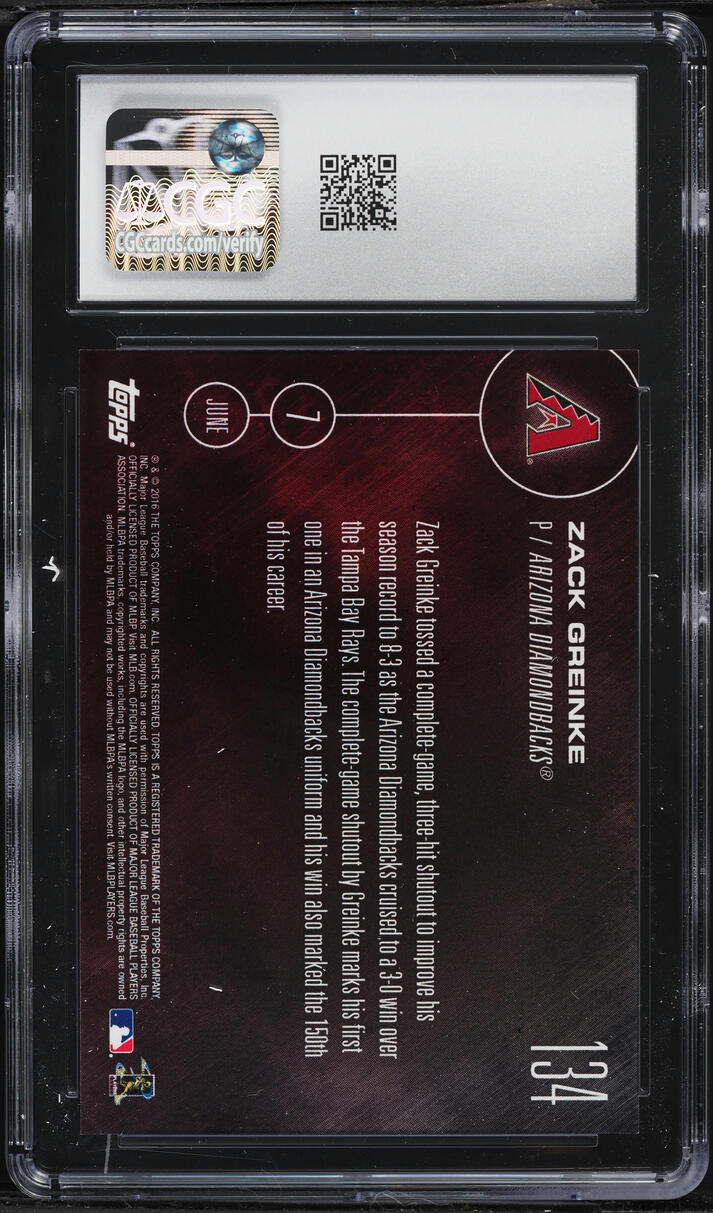 2016 Topps Now Zack Greinke #134 CGC 10 GEM MINT