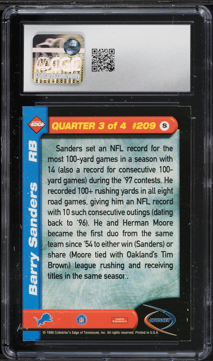 1998 Collector's Edge Odyssey Barry Sanders #209 CGC 8.5 NM-MT+