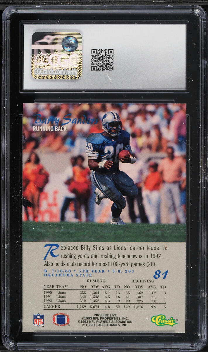 1993 Classic Pro Line Live Barry Sanders #81 CGC 6 EXMT