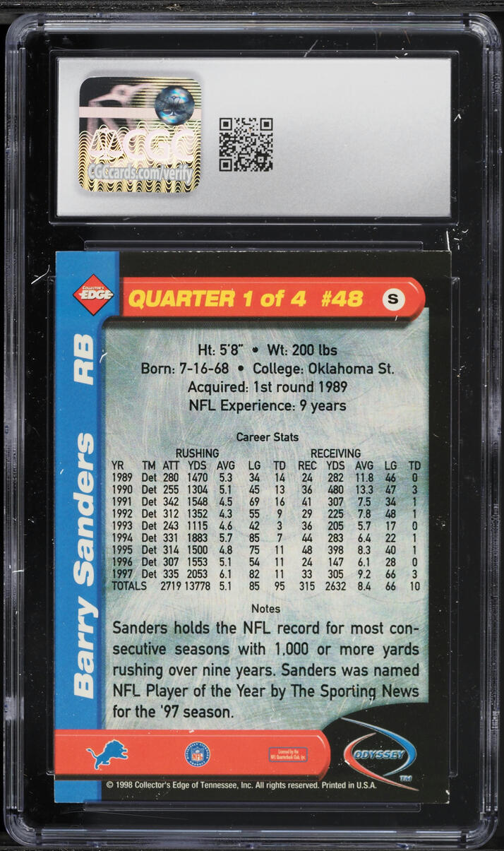 1998 Collector's Edge Odyssey Barry Sanders #48 CGC 8 NM-MT