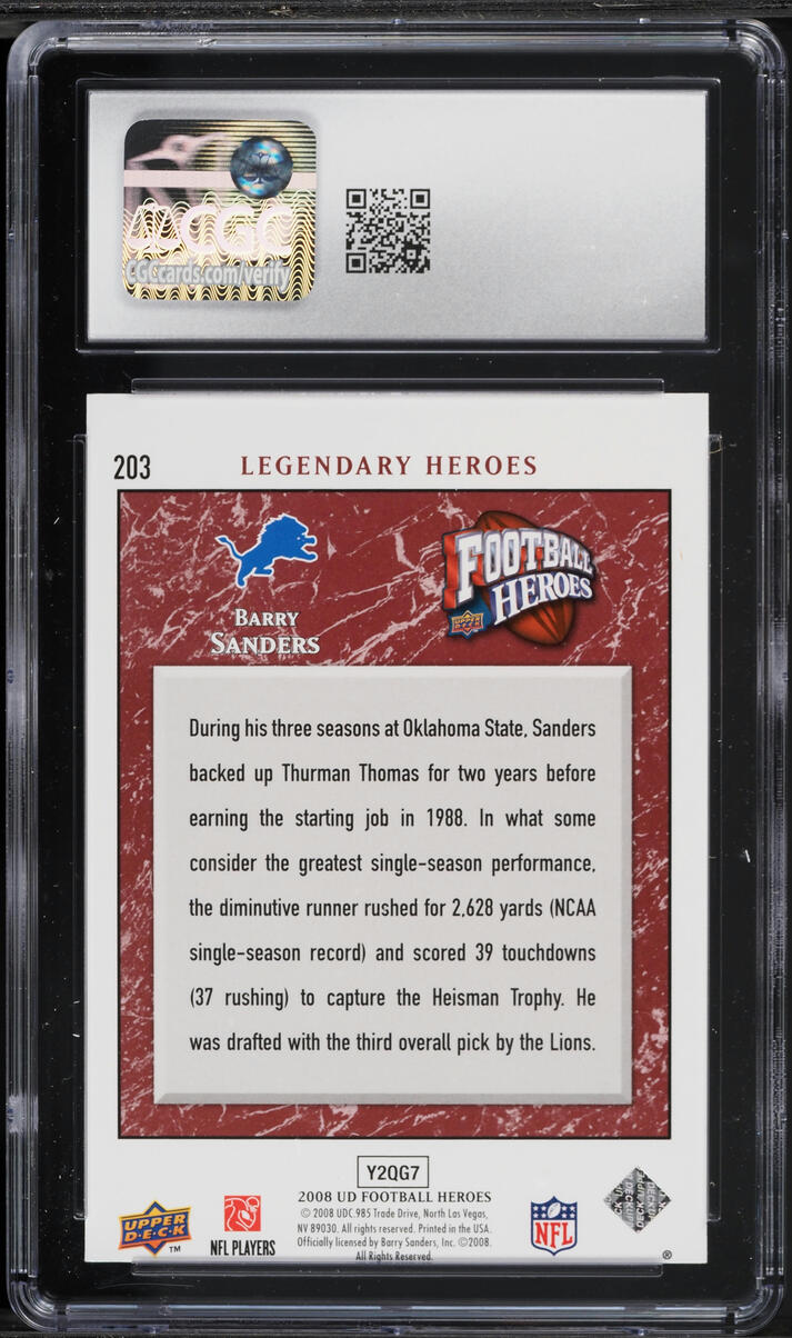 2008 Upper Deck Football Heroes Barry Sanders #203 CGC 8 NM-MT
