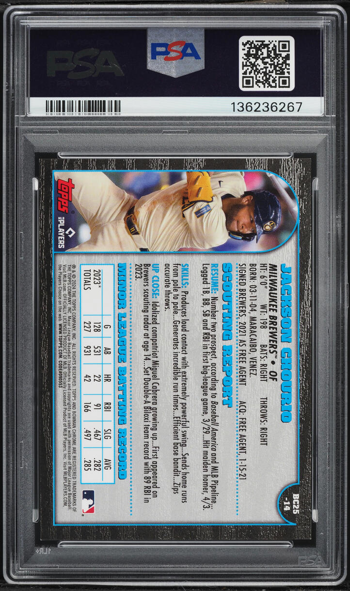 2024 Bowman Chrome '99 25th Anniversary Gold Jackson Chourio ROOKIE /50 #14 PSA 9 MINT