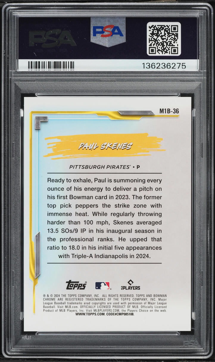 2024 Bowman Chrome My 1st Bowman Orange Refractor Paul Skenes ROOKIE /25 #M1B36 PSA 10 GEM MINT