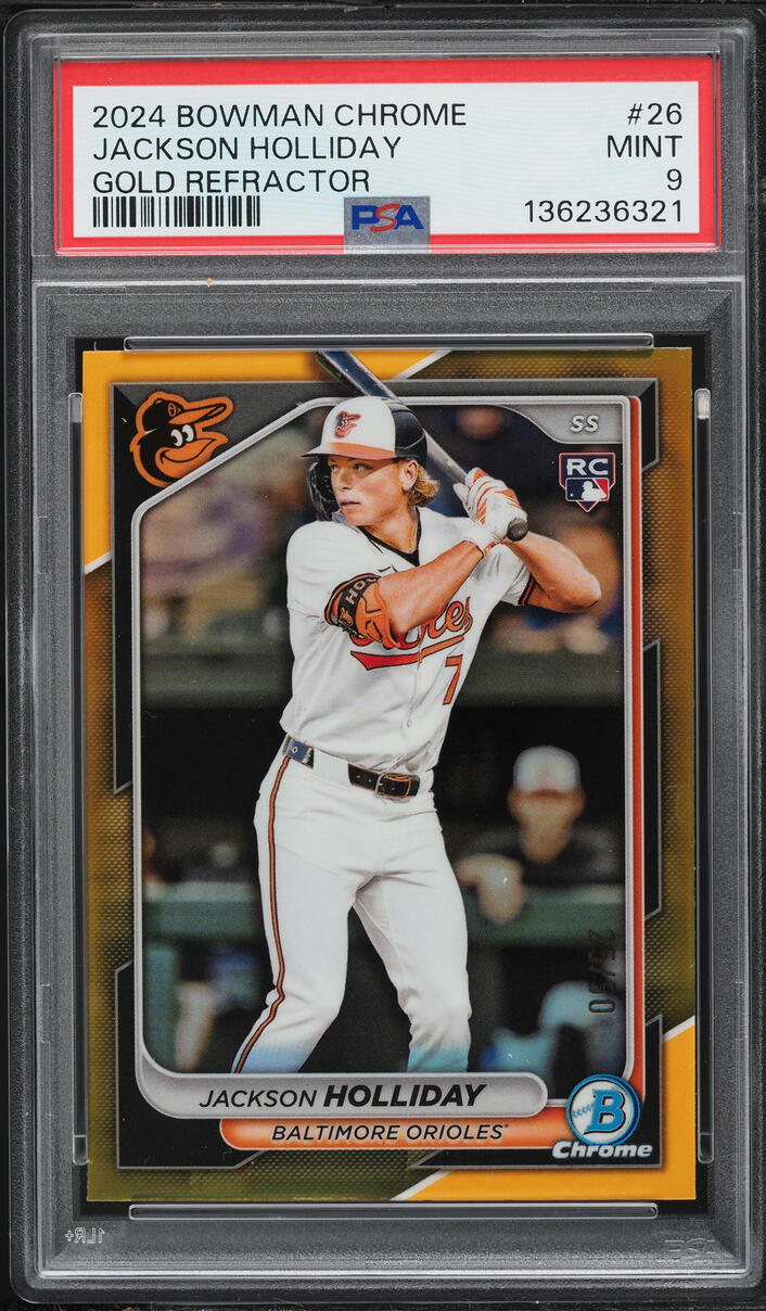 2024 Bowman Chrome Gold Refractor Jackson Holliday ROOKIE /50 #26 PSA 9 MINT