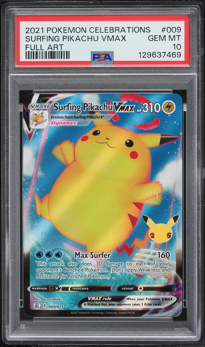 2021 Pokemon Sword & Shield Celebrations Full Art Surfing Pikachu VMAX #9 PSA 10 GEM MINT