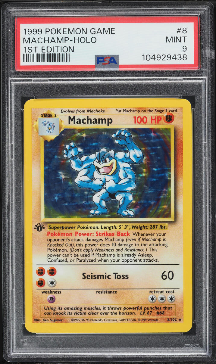 1999 Pokemon Base Set 1st Edition Holo Machamp #8 PSA 9 MINT