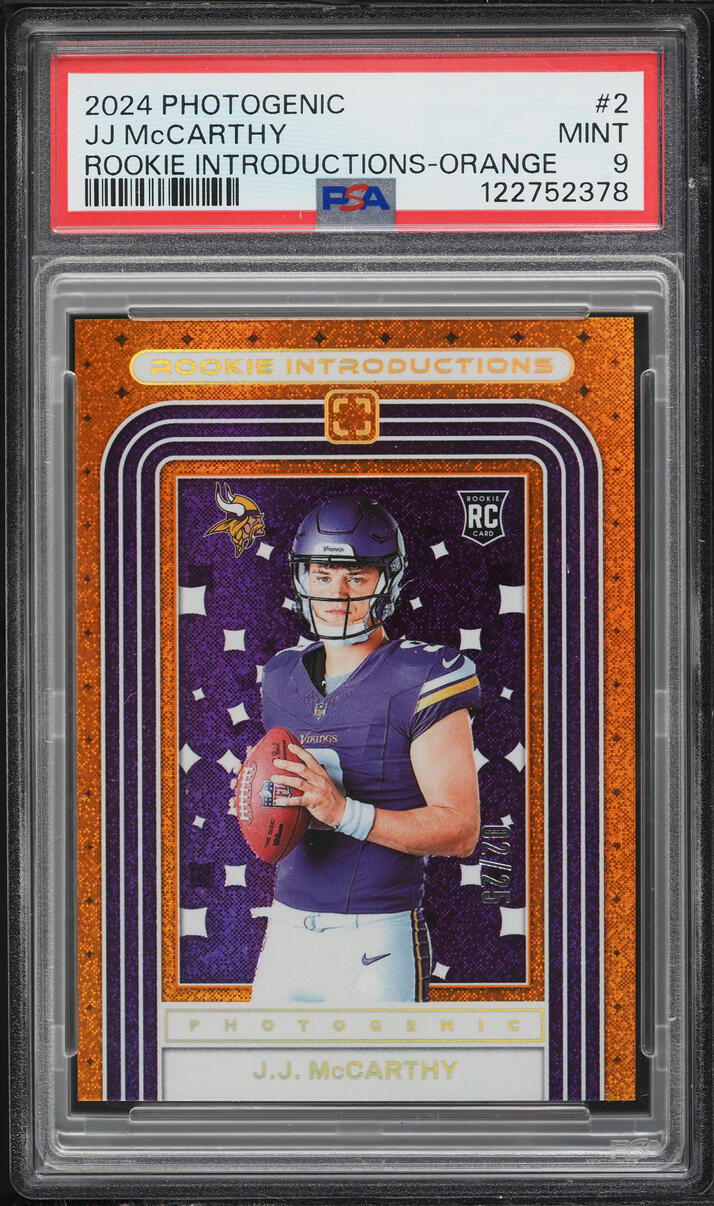 2024 Panini Photogenic Introductions Orange Jj McCarthy ROOKIE /25 #2 PSA 9 MINT