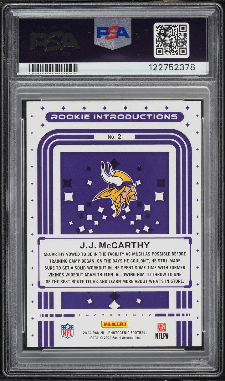 2024 Panini Photogenic Introductions Orange Jj McCarthy ROOKIE /25 #2 PSA 9 MINT