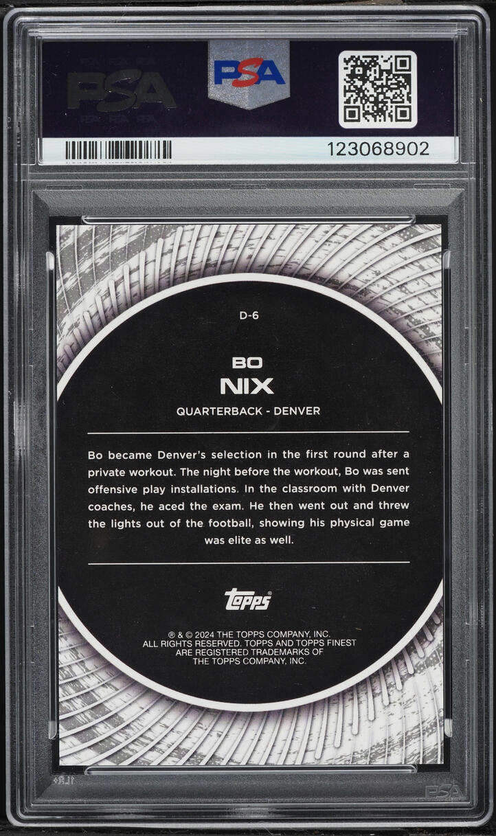 2024 Finest Debut Gold Refractor Bo Nix ROOKIE /50 #D6 PSA 10 GEM MINT