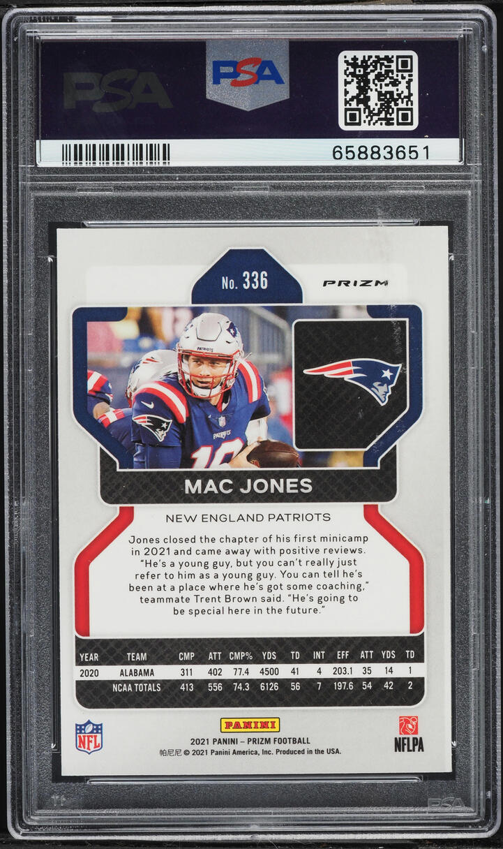 2021 Panini Prizm Purple Pulsar Mac Jones ROOKIE #336 PSA 10 GEM