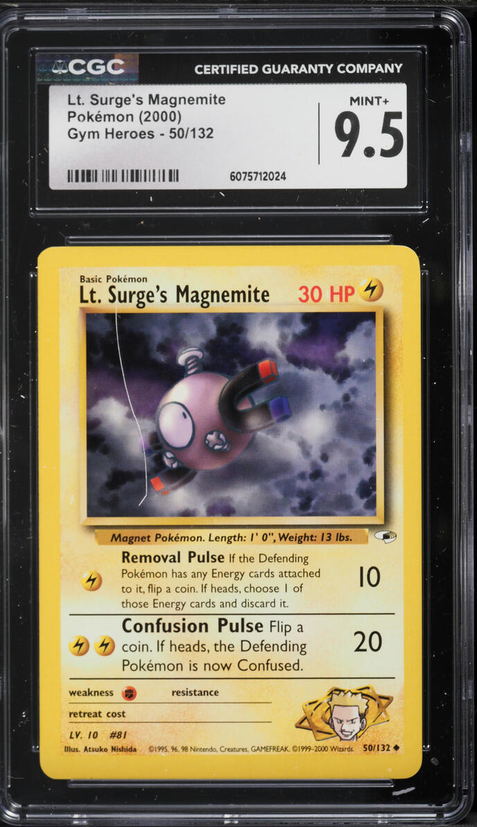 2000 Pokemon Gym Heroes Lt Surge's Magnemite #50 CGC 9.5 MINT+