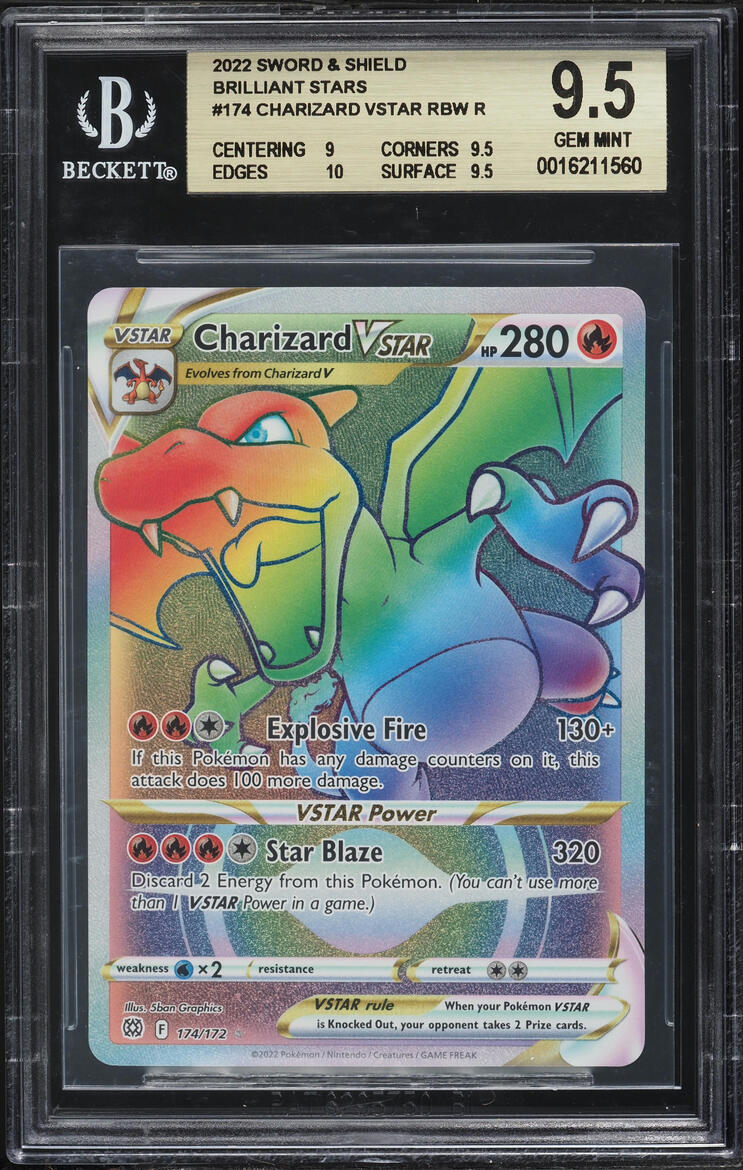 2022 Pokemon Sword & Shield Brilliant Stars Hyper Rare Charizard VSTAR #174 BGS 9.5 GEM MINT