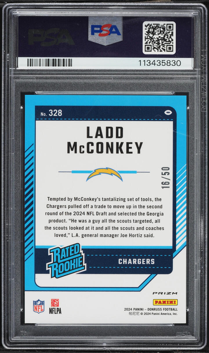 2024 Donruss Optic Preview-Purple Ladd McConkey ROOKIE /50 #328 PSA 10 GEM MINT