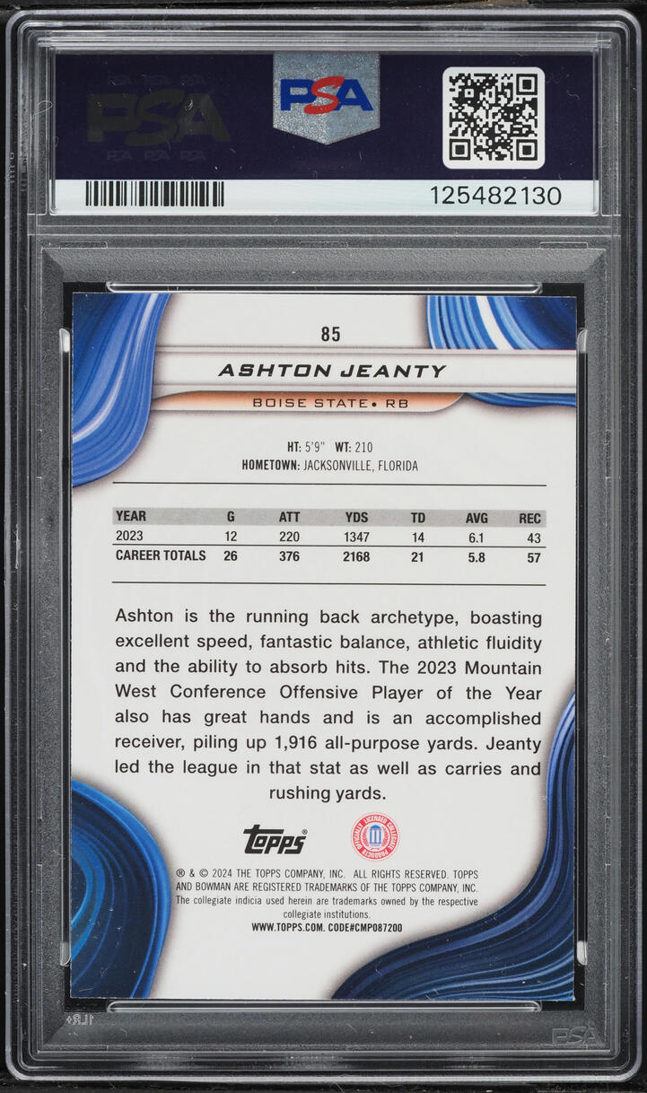 2024 Bowman Best University Purple Refractor Ashton Jeanty #85 PSA 10 GEM MINT
