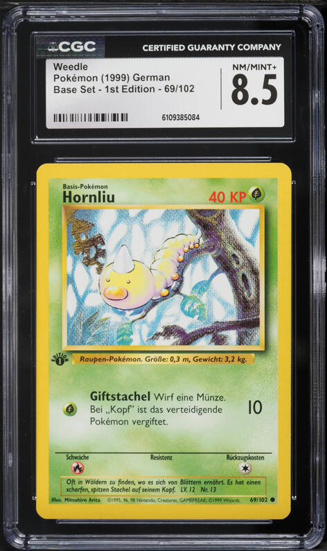 1999 Pokemon Base Set Shadowless 1st Edition Weedle #69 CGC 10 GEM
