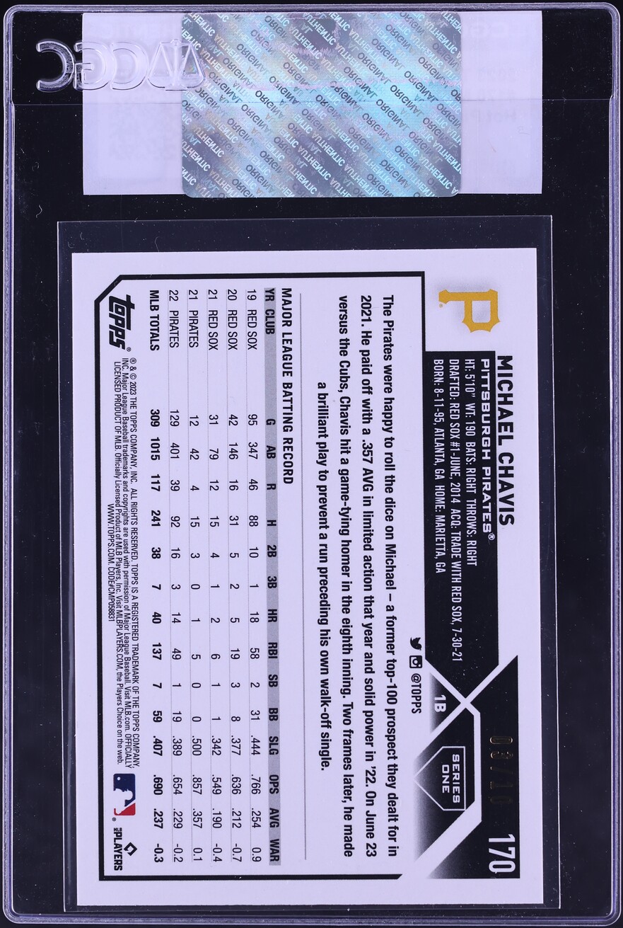 2023 Topps 1st Edition Hot Pink Michael Chavis /10 #170 CGC AUTH