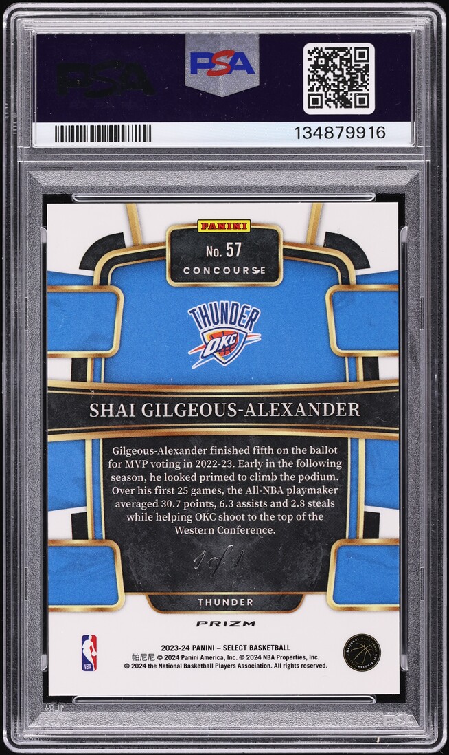 2023 Select Concourse Black White Gold Prizm Shai Gilgeous-Alexander 1/1 #57 PSA 10 GEM MINT