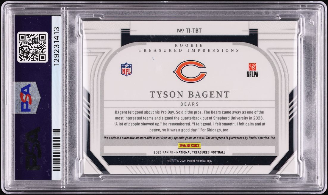 2023 National Treasures Treasured Impressions Tyson Bagent RC PATCH AUTO DNA 10 1/1 PSA AUTH