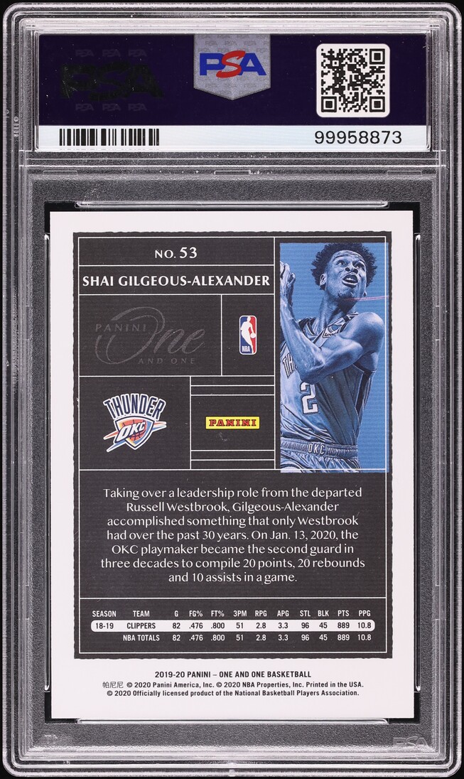 2019 Panini One And One Shai Gilgeous-Alexander /99 #53 PSA 10 GEM MINT