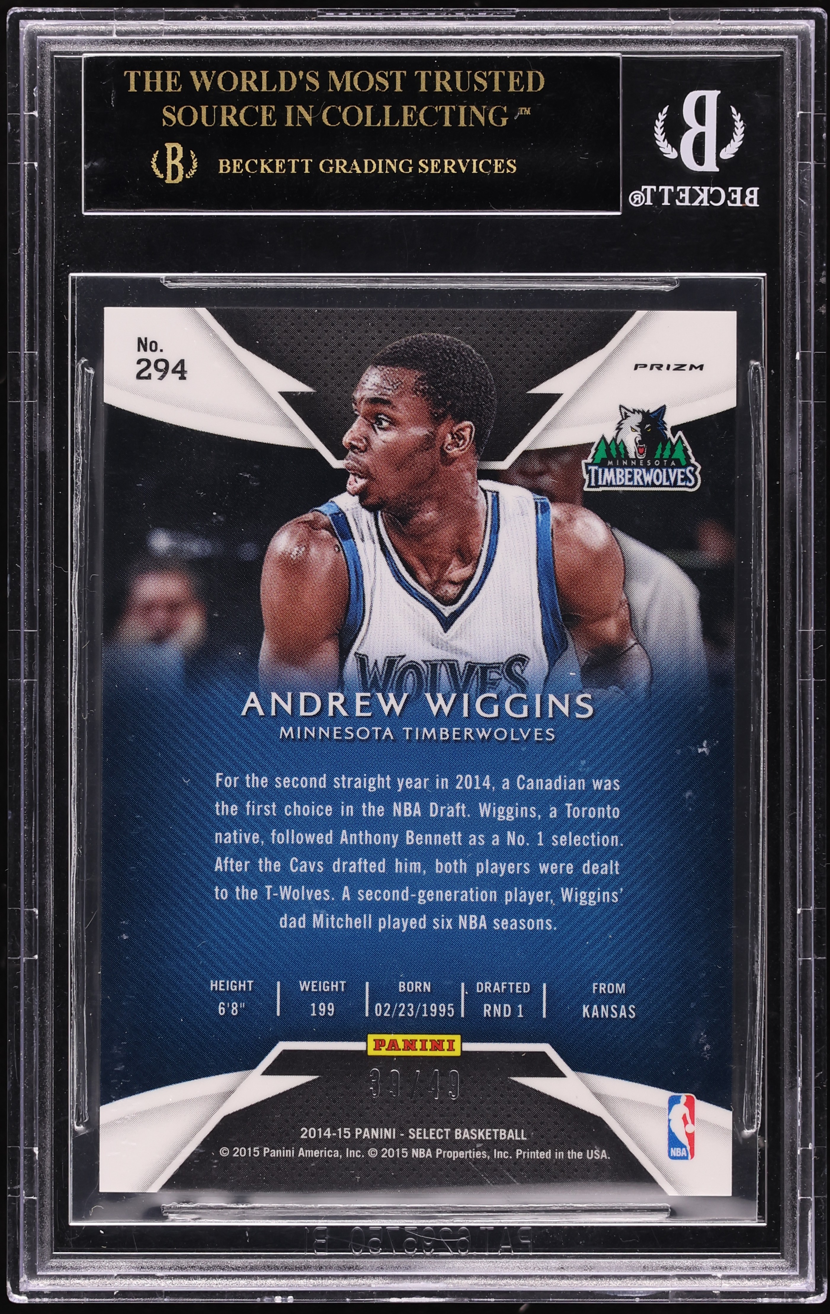 2014 Select Copper Prizm Andrew Wiggins ROOKIE /49 #294 BGS 10