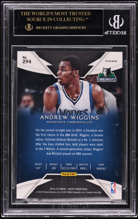 2014 Select Copper Prizm Andrew Wiggins ROOKIE /49 #294 BGS 10