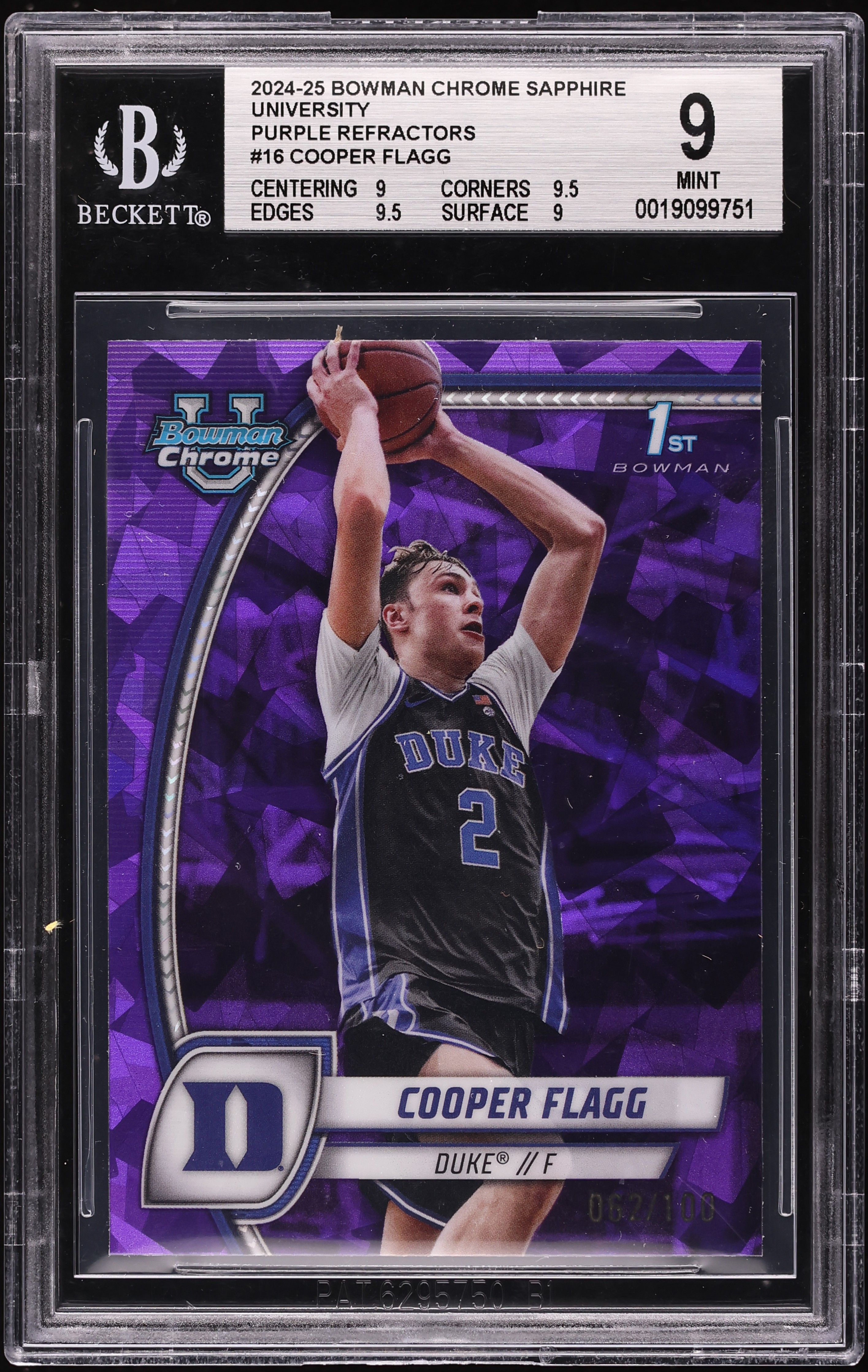 2024 Bowman Chrome University Sapphire Purple Refractor Cooper