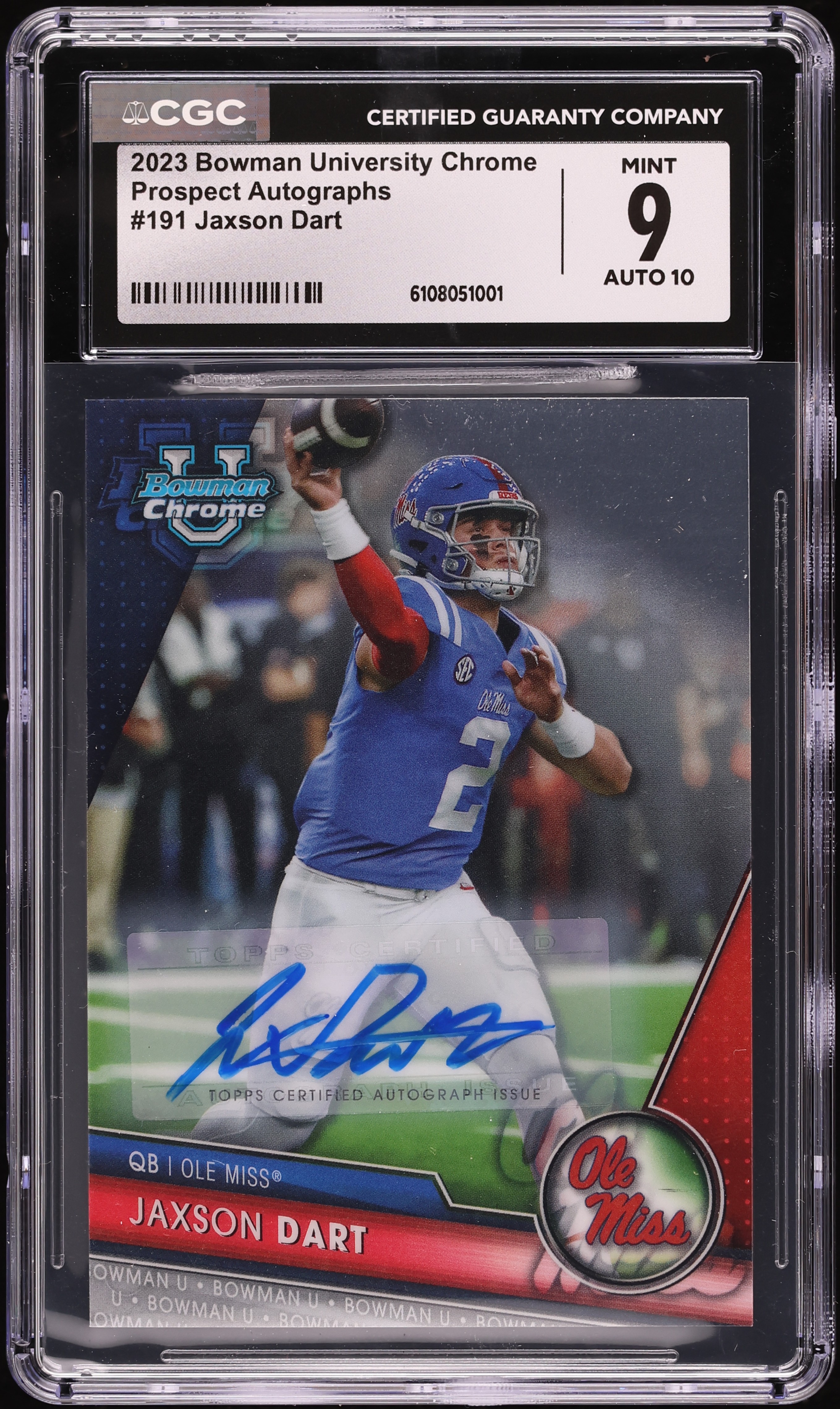 2023 Bowman Chrome University Jaxson Dart ROOKIE AUTO #191 CGC 9