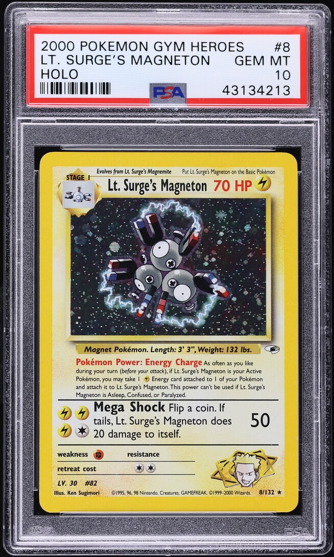 2000 Pokemon Gym Heroes Holo Lt. Surge's Magneton #8 PSA 10 GEM MINT