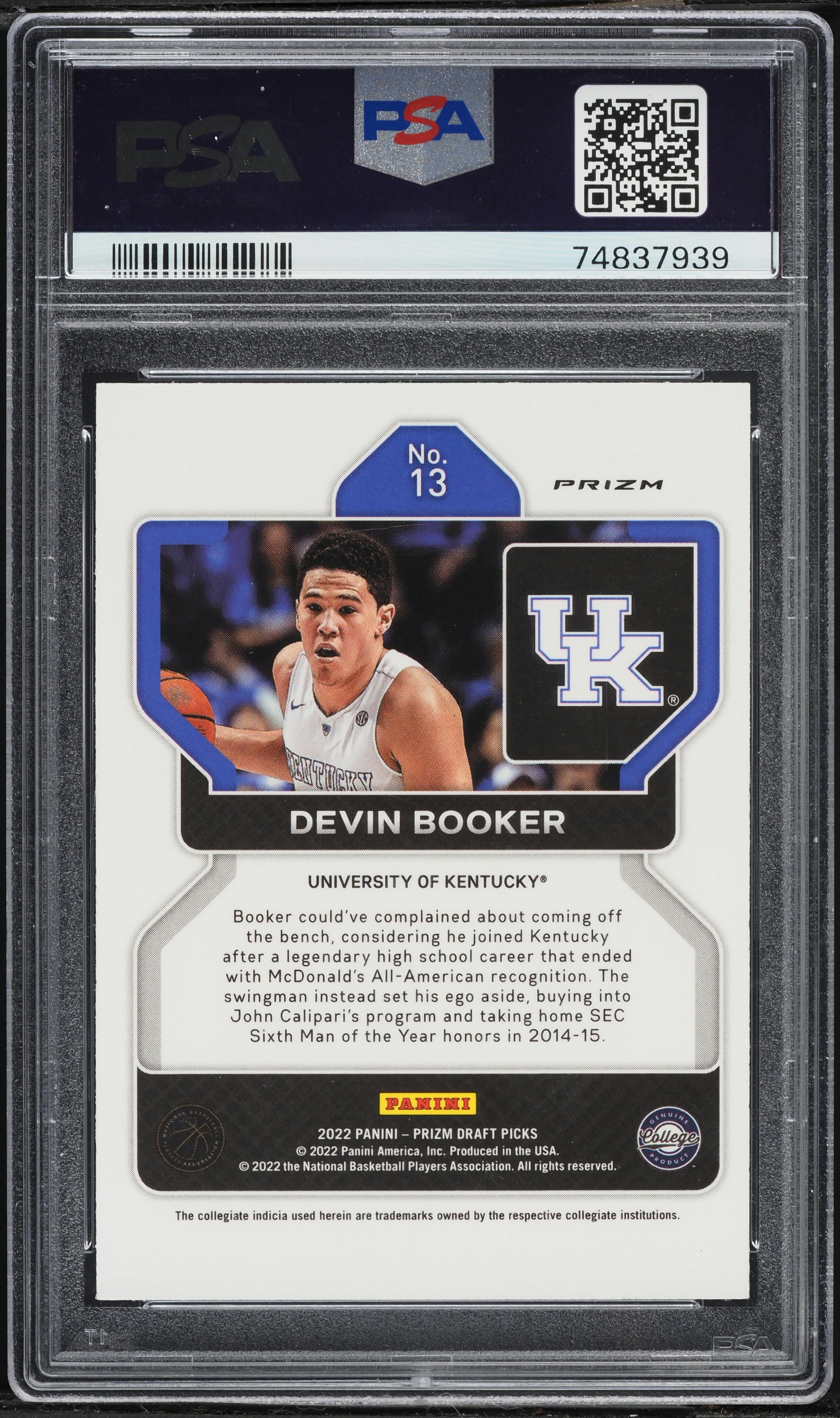 2022 Panini Prizm Draft Picks Venom Prizm Devin Booker #13 PSA 10