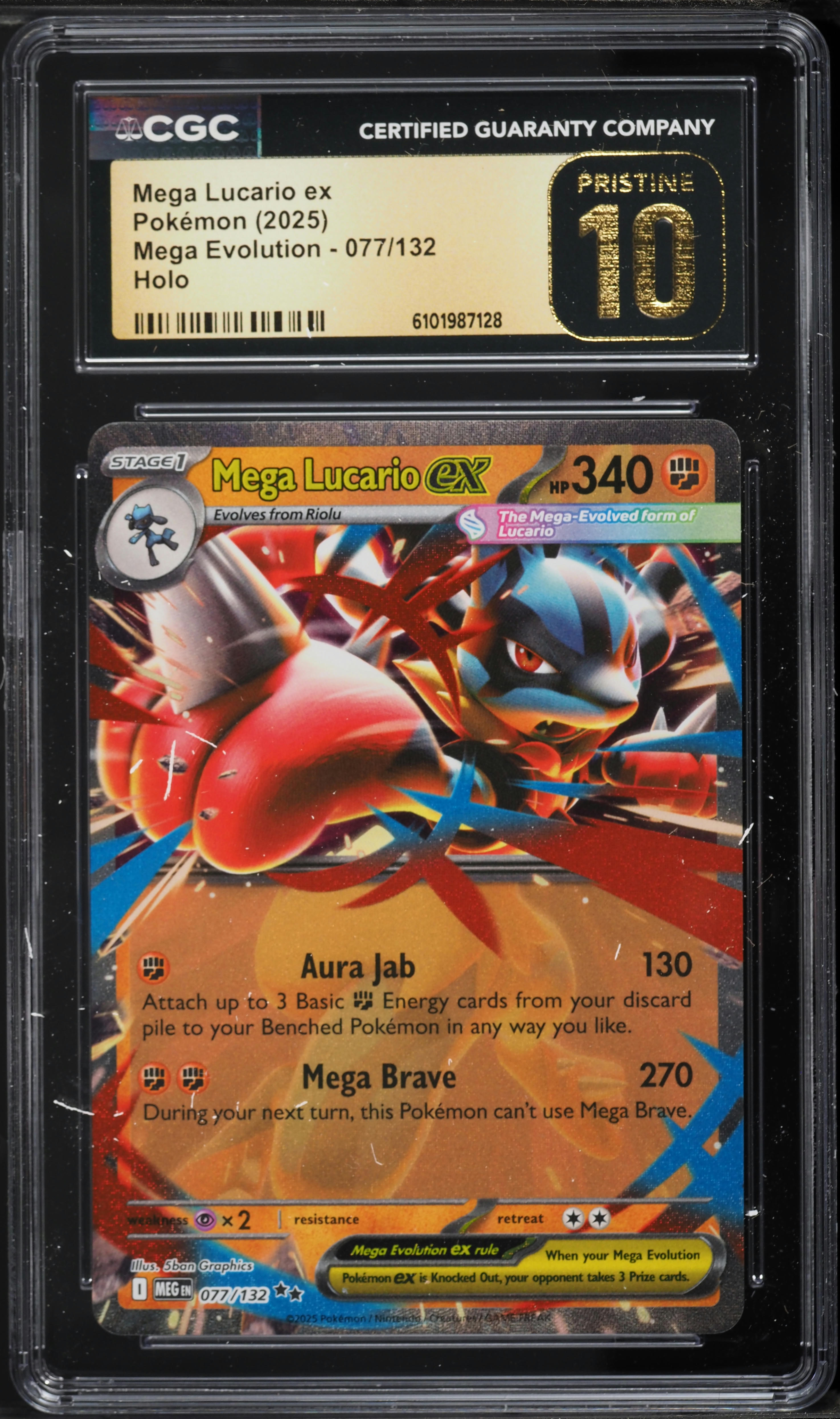 2025 Pokemon Mega Evolution Holo Mega Lucario EX #77 CGC 10