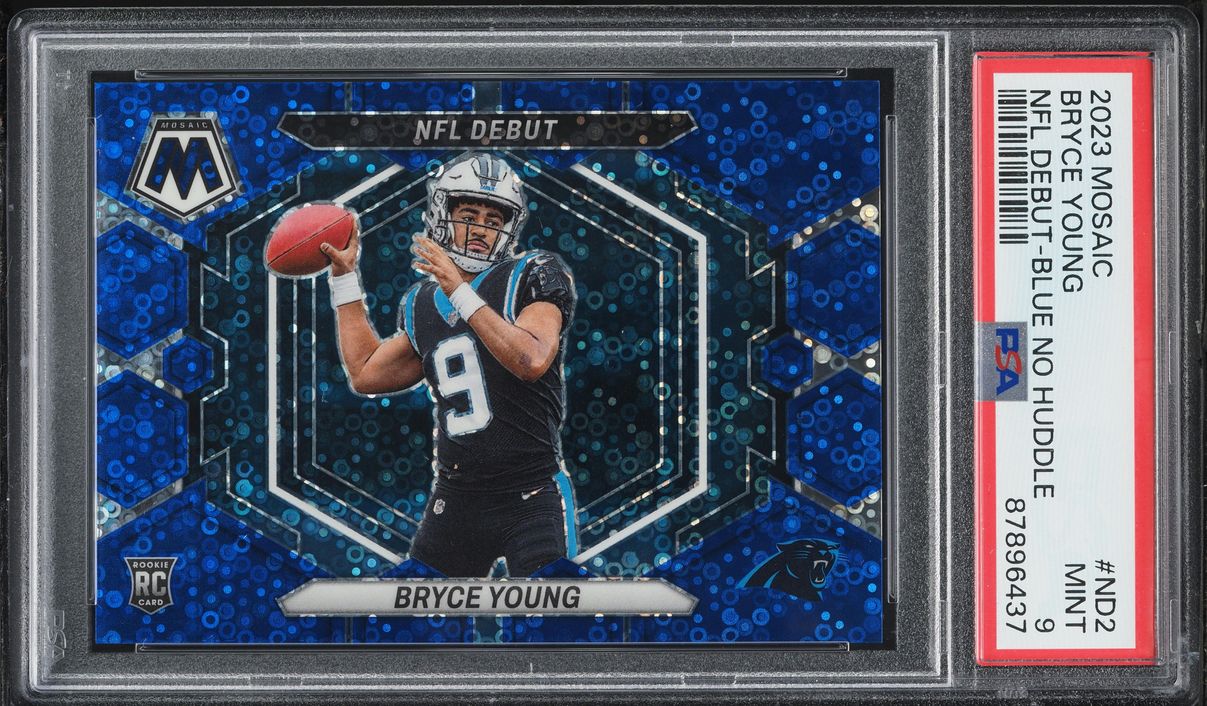 2023 Panini Mosaic NFL Debut Blue No Huddle Bryce Young ROOKIE /75 #ND2 PSA 9 MINT