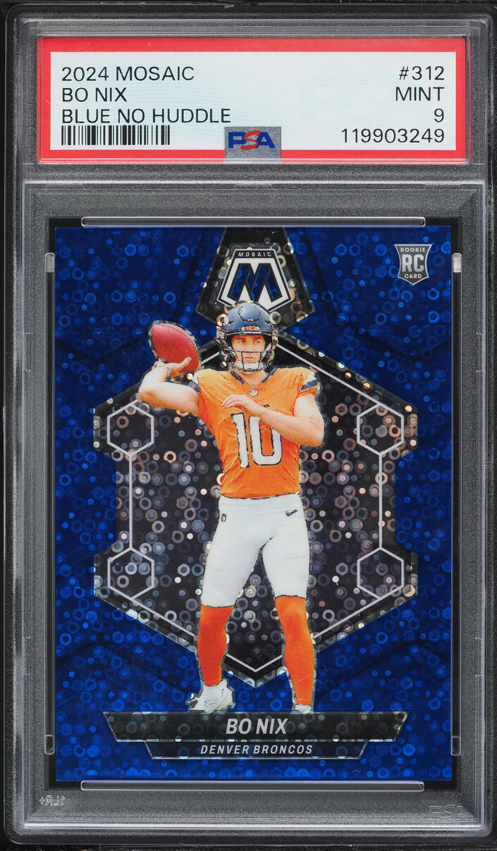 2024 Panini Mosaic Blue No Huddle Bo Nix ROOKIE /75 #312 PSA 9 MINT