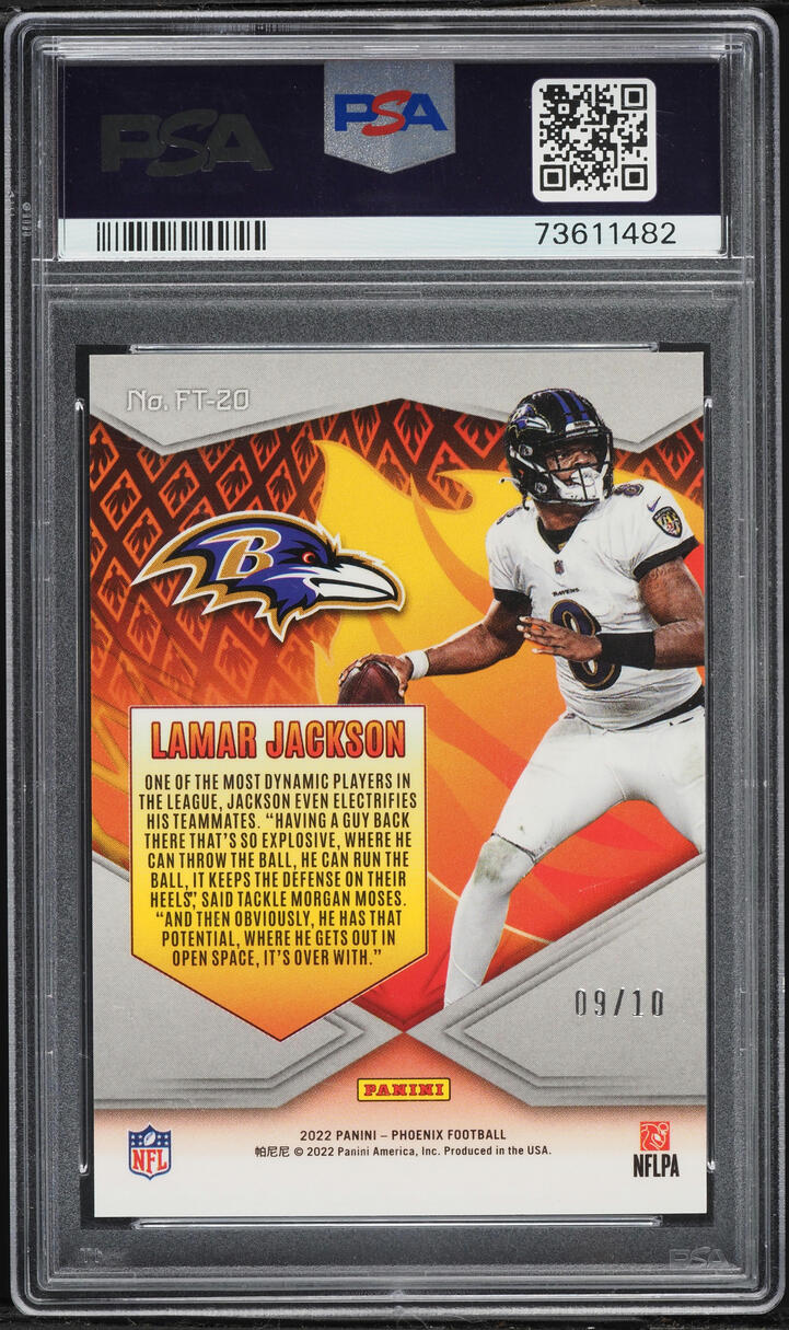 2022 Panini Phoenix Flame Throwers Black Lamar Jackson /10 #FT20 PSA 9 MINT