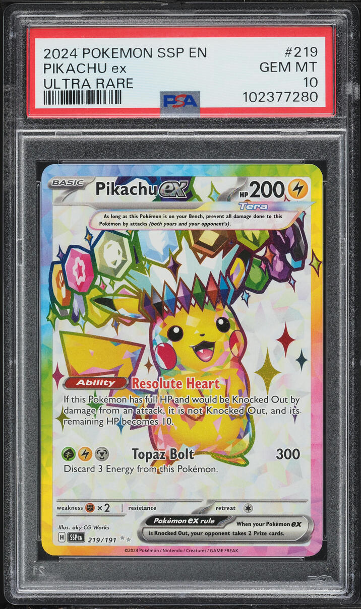 2024 Pokemon Scarlet & Violet Surging Sparks Full Art Pikachu ex #219 PSA 10 GEM MINT