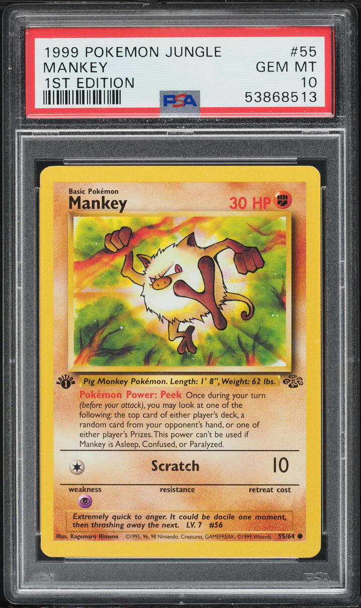 1999 Pokemon Jungle 1st Edition Mankey #55 PSA 10 GEM MINT