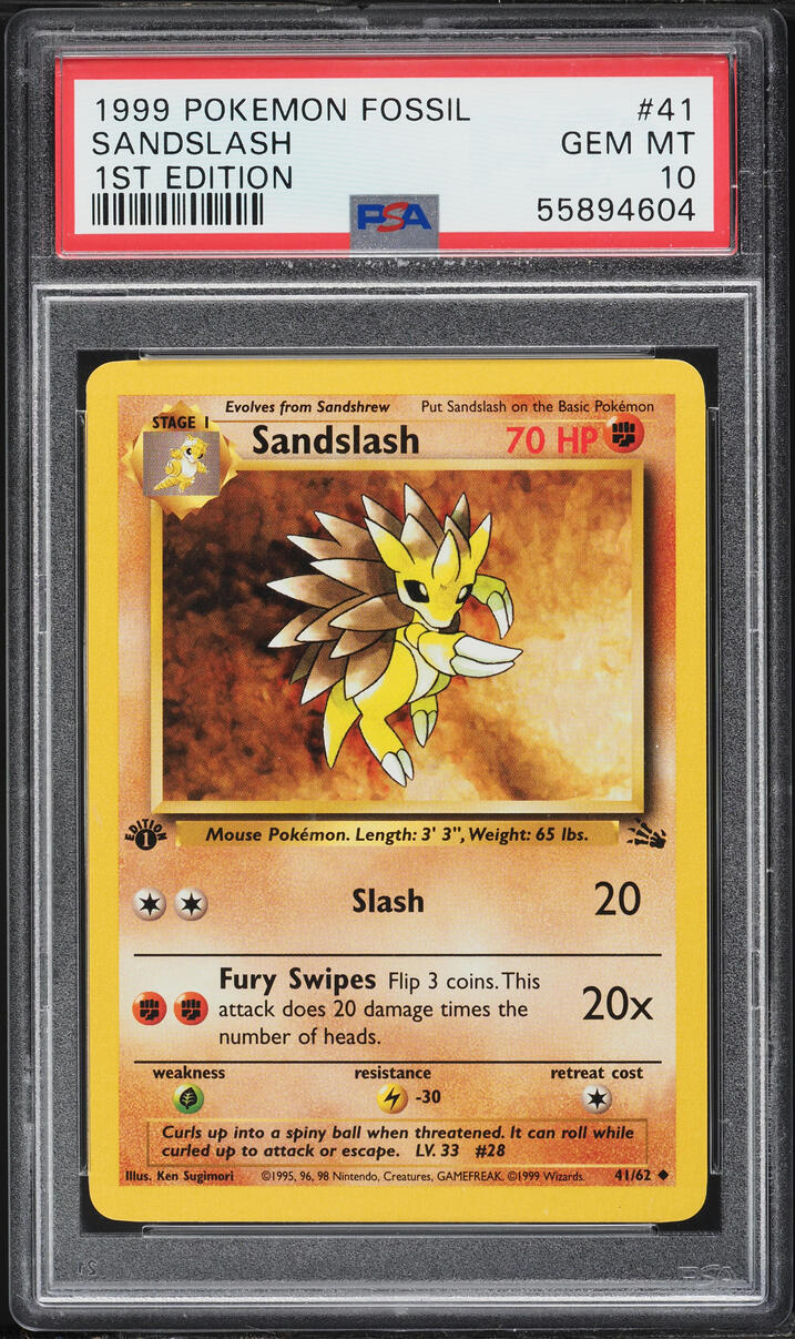 1999 Pokemon Fossil 1st Edition Sandslash #41 PSA 10 GEM MINT
