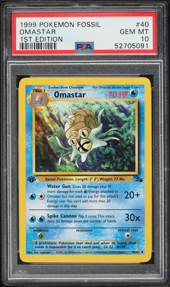 1999 Pokemon Fossil 1st Edition Omastar #40 PSA 10 GEM MINT