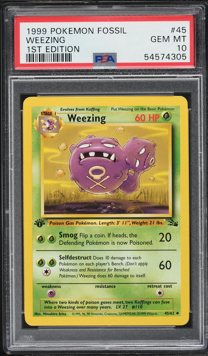 1999 Pokemon Fossil 1st Edition Weezing #45 PSA 10 GEM MINT