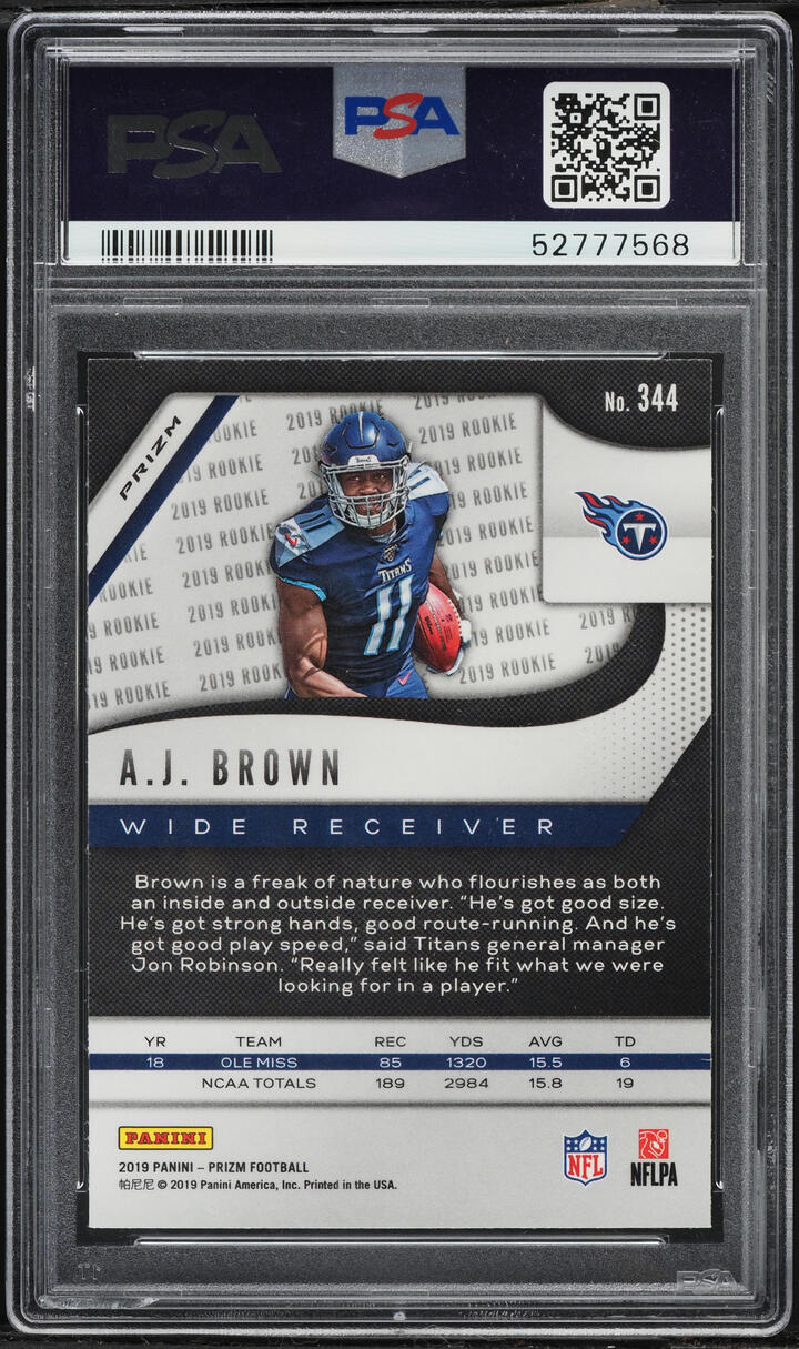 2019 Panini Prizm Silver A.J. Brown ROOKIE #344 PSA 10 GEM MINT