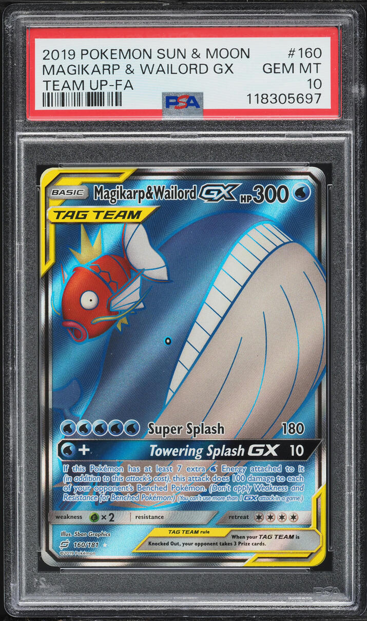 2019 Pokemon Sun & Moon Team Up Full Art Magikarp & Wailord GX #160 PSA 10 GEM MINT