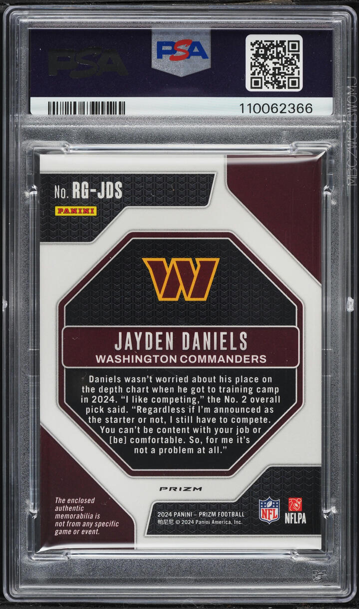 2024 Panini Prizm Gear Neon Green Pulsar Jayden Daniels ROOKIE PATCH #RG-JDS PSA 10 GEM MINT