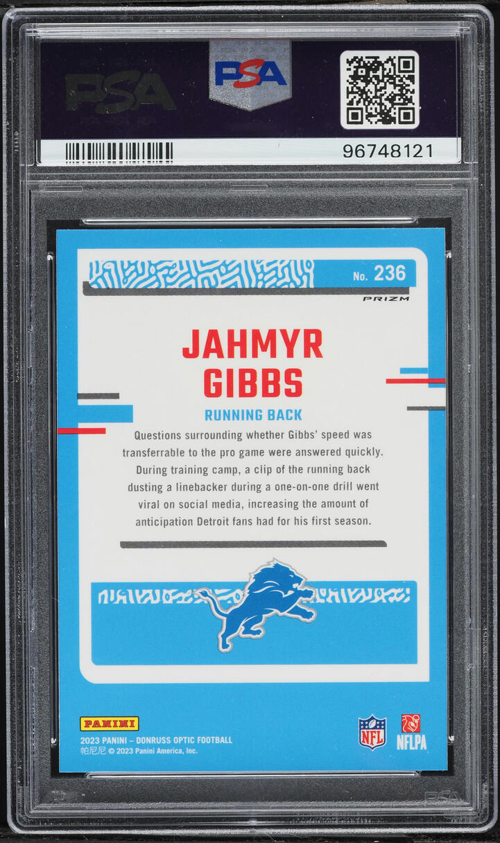 2023 Donruss Optic Holo Jahmyr Gibbs ROOKIE #236 PSA 10 GEM MINT