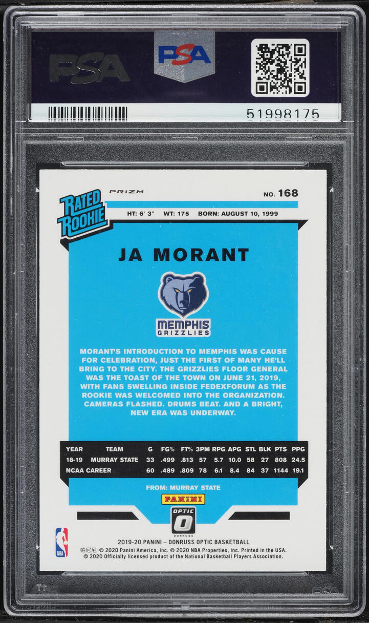 2019 Donruss Optic Purple Ja Morant ROOKIE #168 PSA 10 GEM MINT